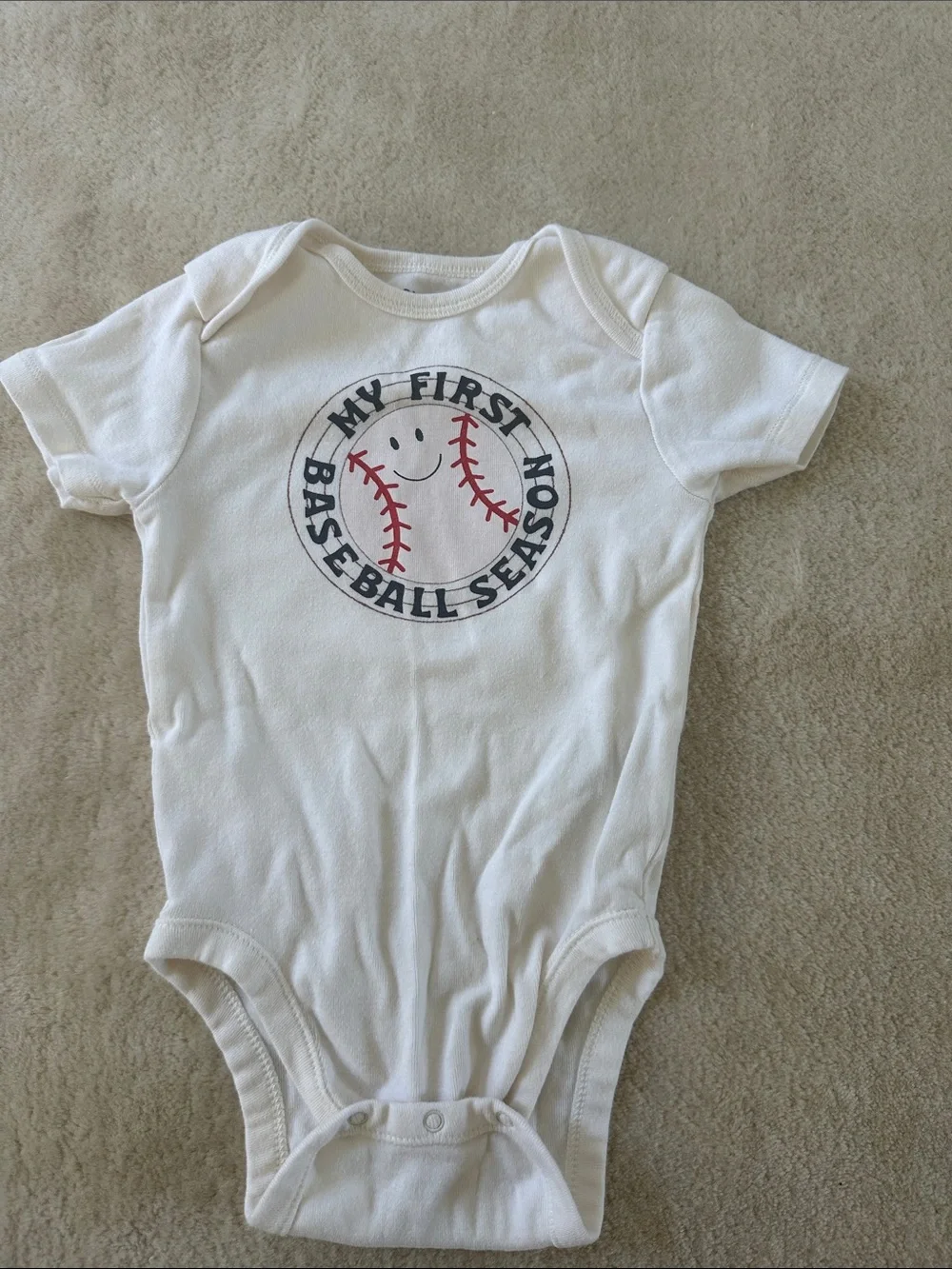 Old Navy White 'My First Baseball Season' Baby One-Piece Bodysuit